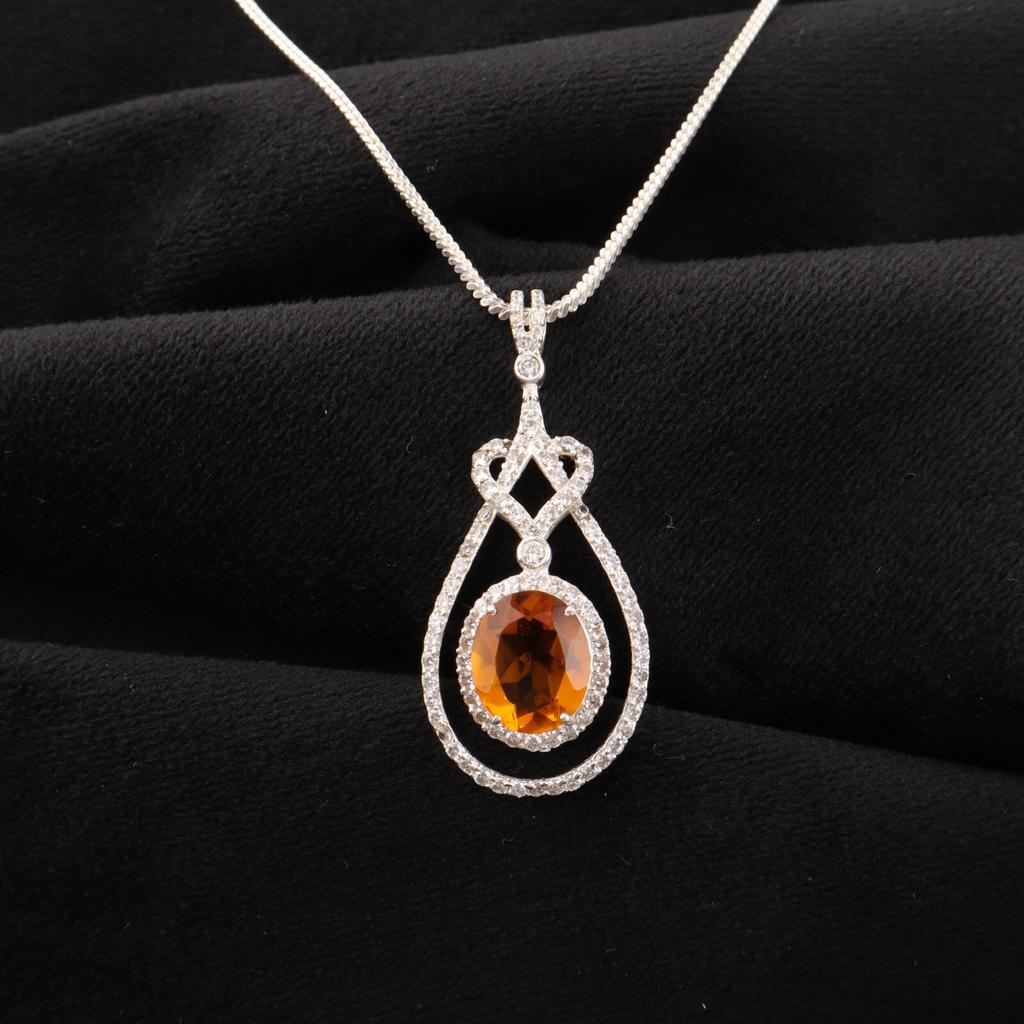 Citrine Gemstone 925 Sterling Silver Jewelry Zircon Pendant 1.73" For Women Gift CZP-6-2