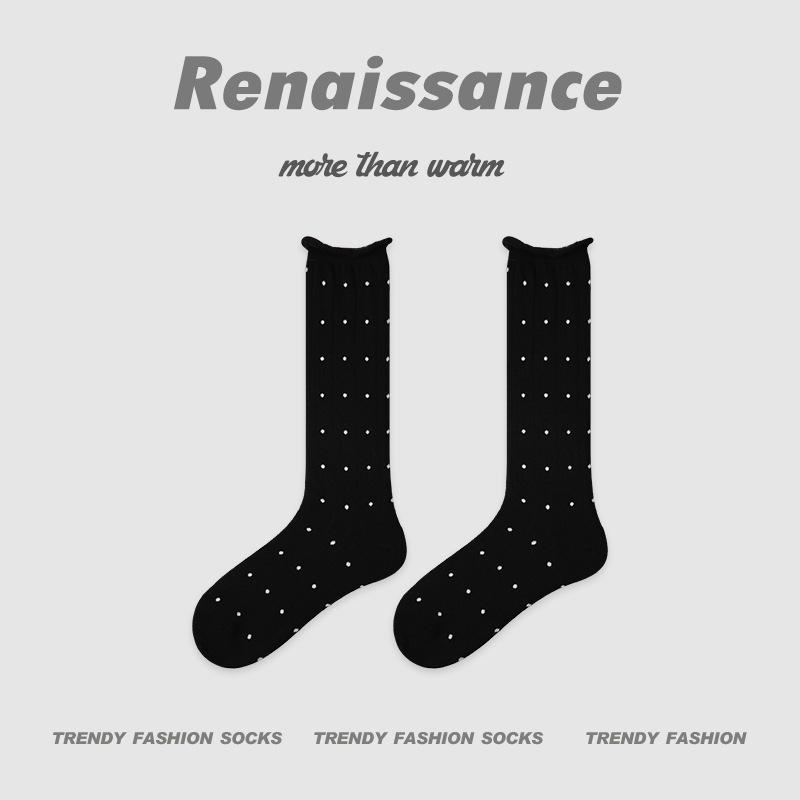 Renaissance Miu Series Women's Black & White Polka Dot Princess Socks - Spring/Summer Thin Style
