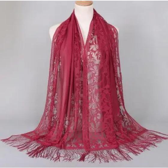 Elegant Women Cotton Polyester Floral Lace Scarf Shawl Tassels Party Wedding Lace Veil India Arab Muslim Hijabs Scarves