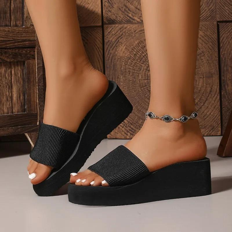 Fashion 2025 Summer Basic Women's Slippers Fashion Butterfly-knot New Open Toe Outdoor Casual Best Seller Plus Size Light Wedge Slippers