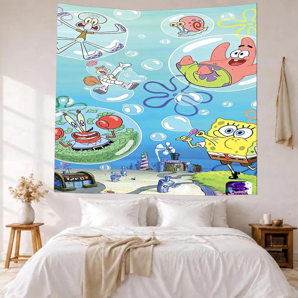 Spongebob Squarepants Wall Decor Tapestry Art For Pet Memorial Birthdaywedding Party Backdrop Family Gift