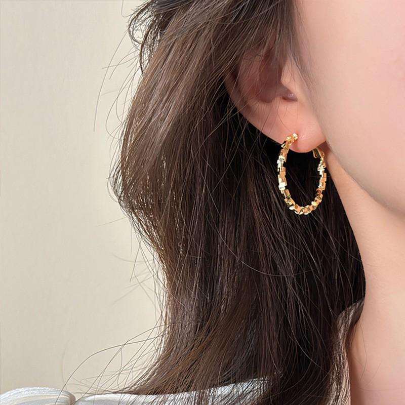 Women's Luxury Textured Metal Hoop Earrings - Versatile Niche Design