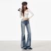 2026 Spring Women's High-Waisted Embroidered Micro-Flare Jeans In American Retro Blue.