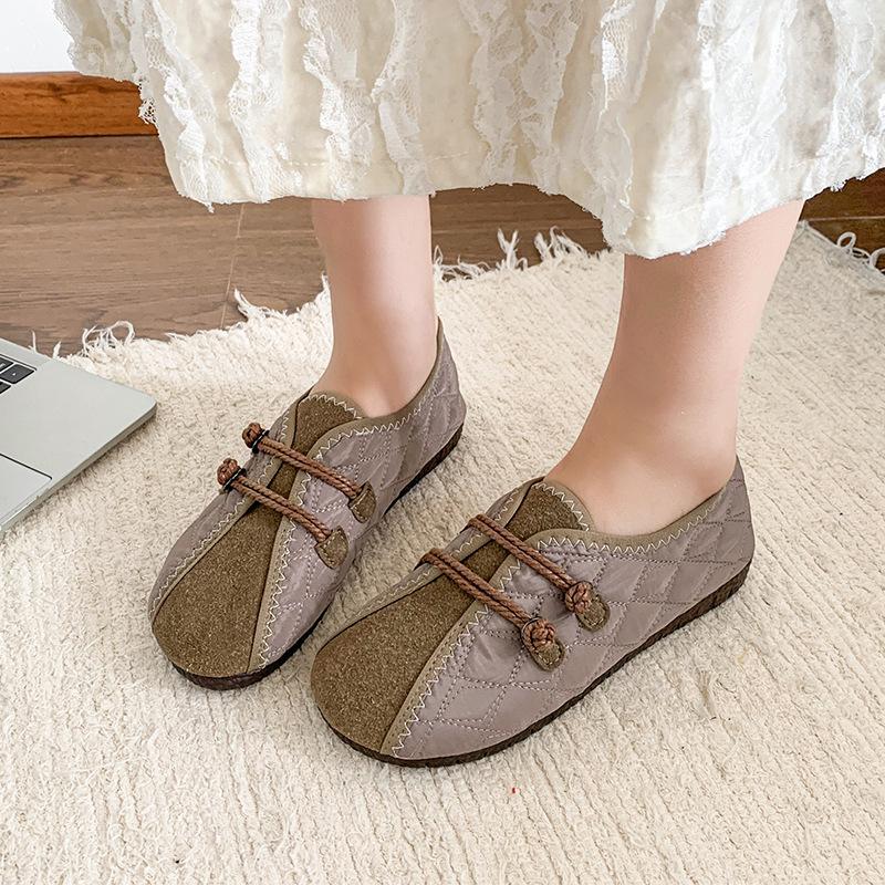Retro large size warm foot mother shoes 2025 winter new casual outer wear soft sole velvet warm one pedal cotton shoes 35 армия зеленый 3439₽