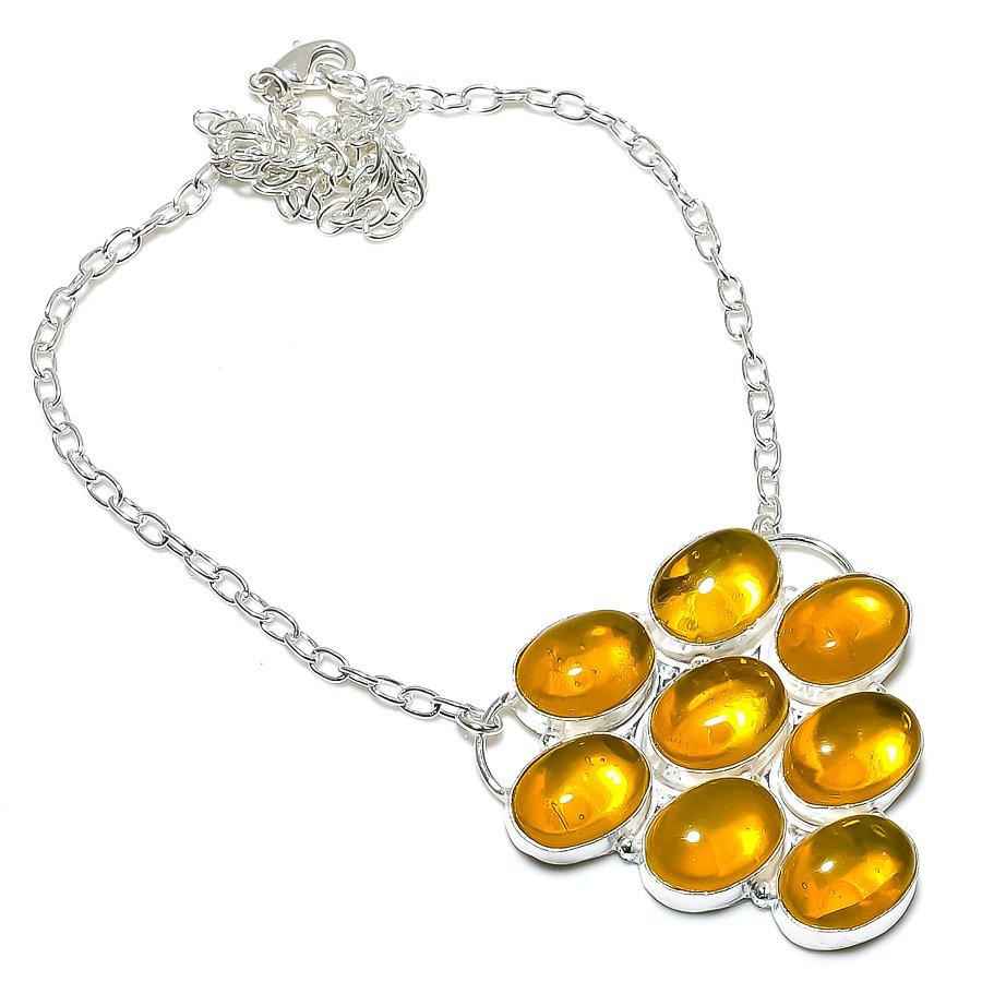 

Natural Citrine Gemstone Handmade 925 Sterling Silver Jewelry Necklace 18 z4U42