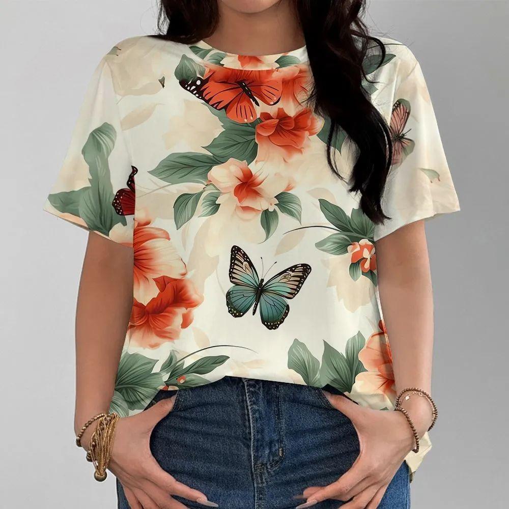 3D printed pattern T-shirt, summer and spring short sleeved round neck casual top, women's clothing