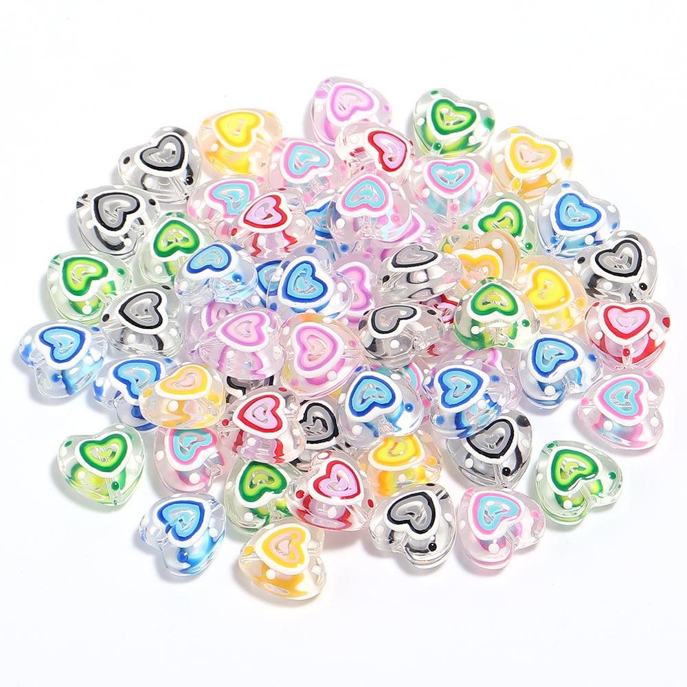 5pcs Lampwork Heart Beads 12mm Colorful Hand Painted Glass Loose Beads For Jewelry Making DIY Necklace Phone Chain Accessories