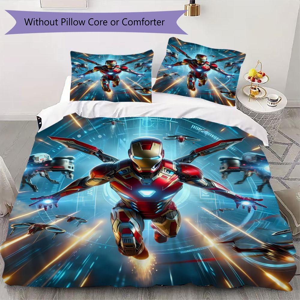 Avengers Iron Man Printed Bedding Set 3Pcs Duvet Cover Set For Kids Bedroom No Sheet No Quilt Core