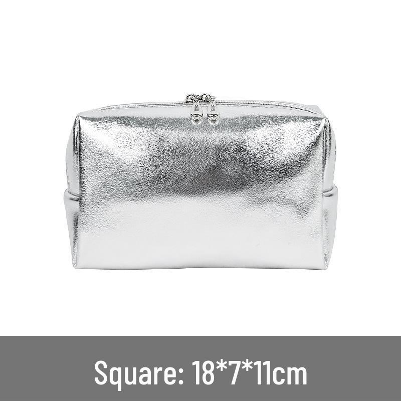 

Korean Style Silver Leather Makeup Bag Set: 3-Piece Soft Waterproof Women s Wash Bags