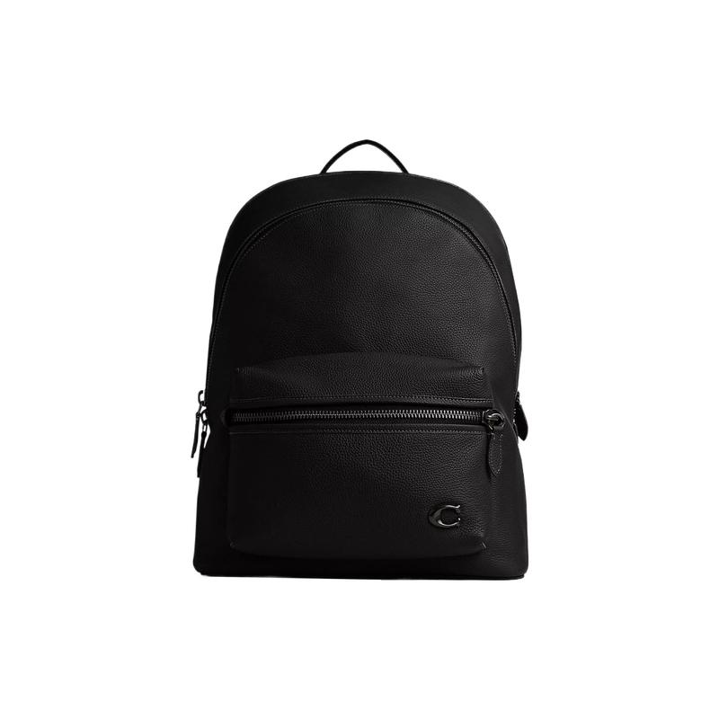 

COACH 30 Logo Logo Zipper Closure Polished Pebble Texture Commuting Leather Backpack Backpack Large Men s Black чорний