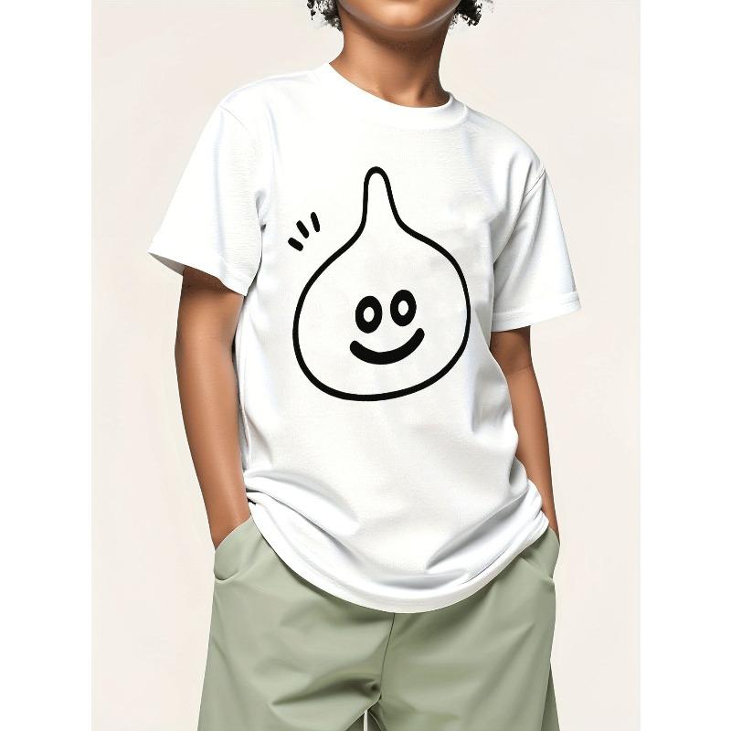 Boys Summer Crew Neck Short Sleeve T-Shirt with Smiley Face PrintParty Outfit Holiday Gift 110 белый