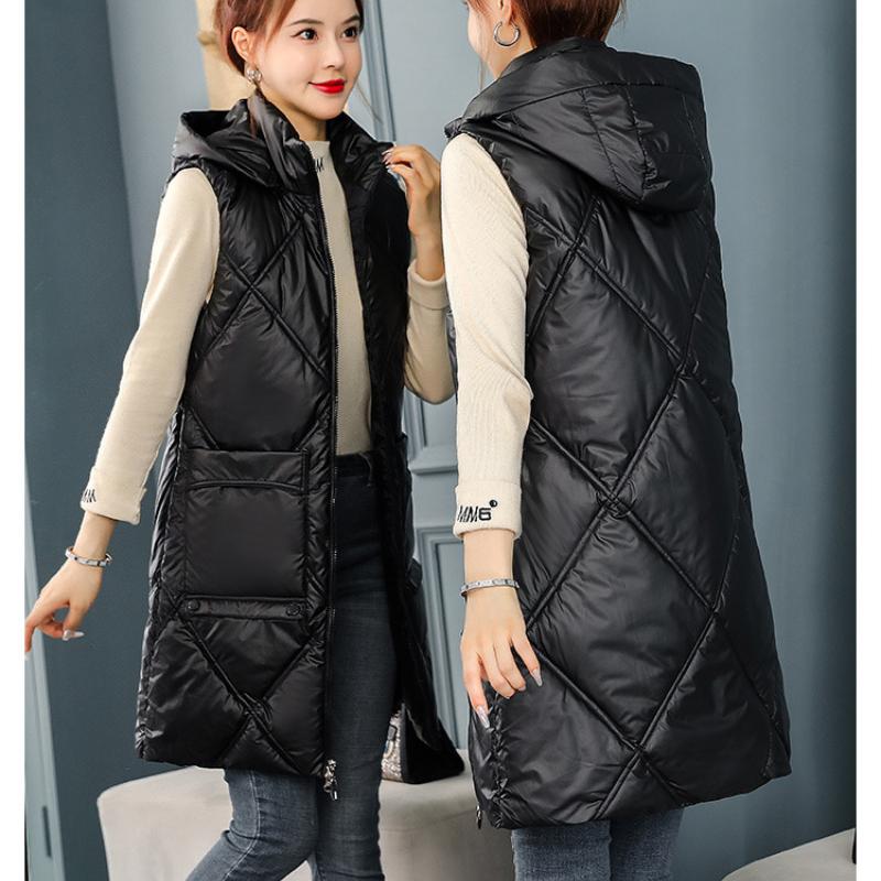 Herbst Winter frauen Einfarbig Mit Kapuze Weste Lose Verdickung Warme frauen Ärmellose Jacke