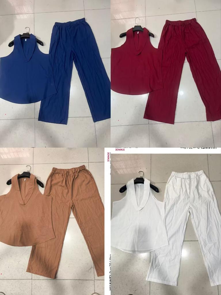 2026 new European and American style sleeveless loose shoulder suit women's summer casual wide-leg pants two-piece fashion trendy