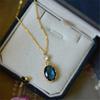 Luxe Vrouwelijke Kristal Wit Blauwe Zirconia Steen Ovaal Hanger Ketting Vintage Gouden Kleur Bruiloft Sieraden Voor Vrouwen