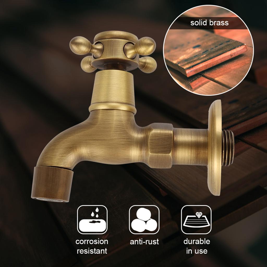 Wall Mounted Vintage   Brass Faucet Single Cold Water Tape for Kitchen Sink Mop Pool ( )
