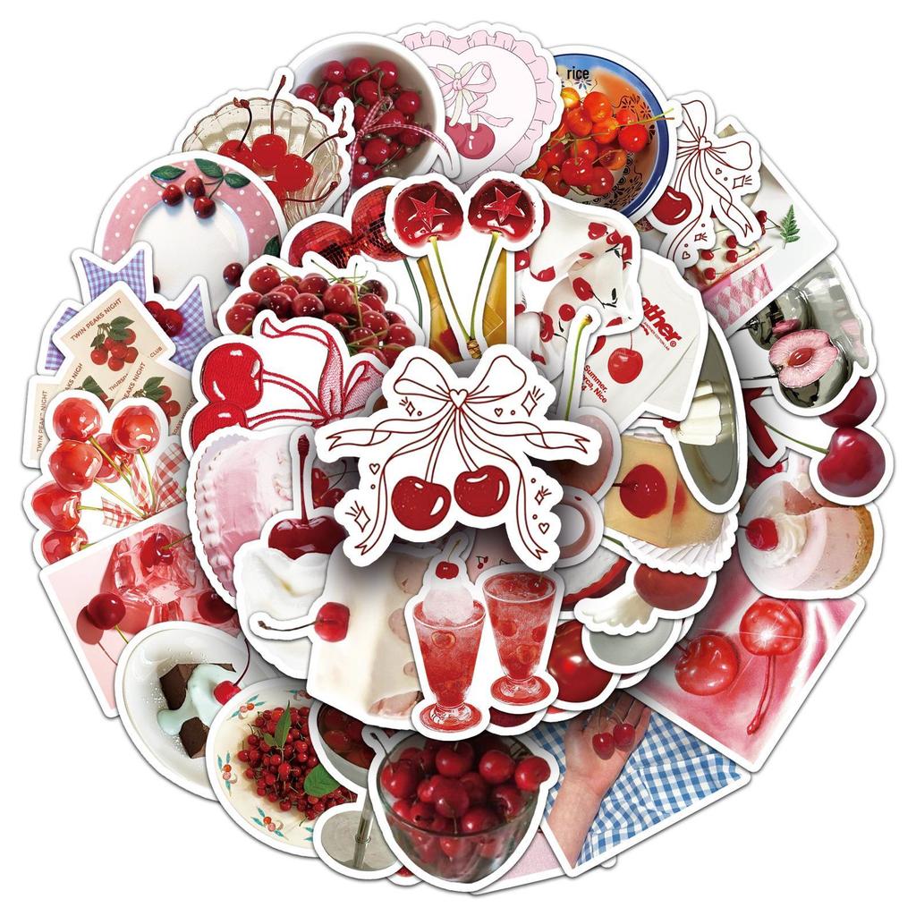 50pcs Cherry Ins Style Graffiti Stickers, Korean Fresh Fruit Design, Decorative Waterproof Stickers for Phone Cases & DIY.