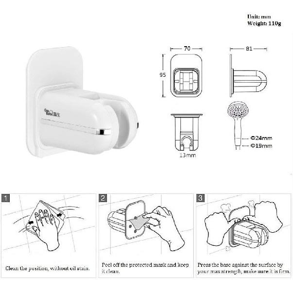 

Регулируемый ручной держатель для душевой лейки, ABS+Пластик, ванная комната, 3M самоклеящийся адаптер для душевой лейки, водонепроницаемый, настенный, универсальный для душа