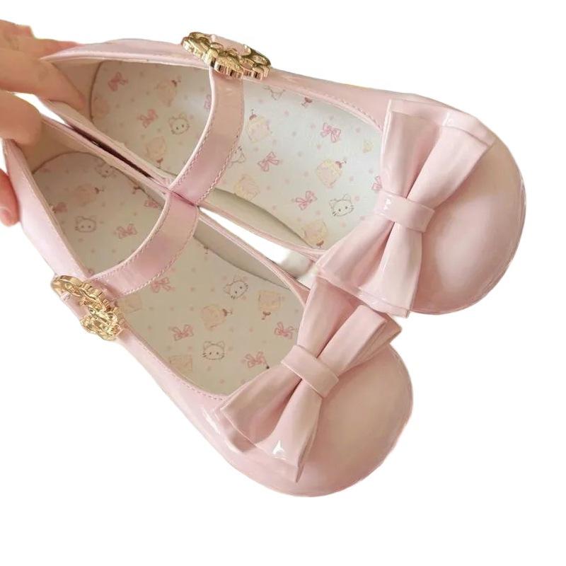 Sweet pink bow shallow mouth single shoes women's summer 2025 new cute lolita shoes low heel round head lolita