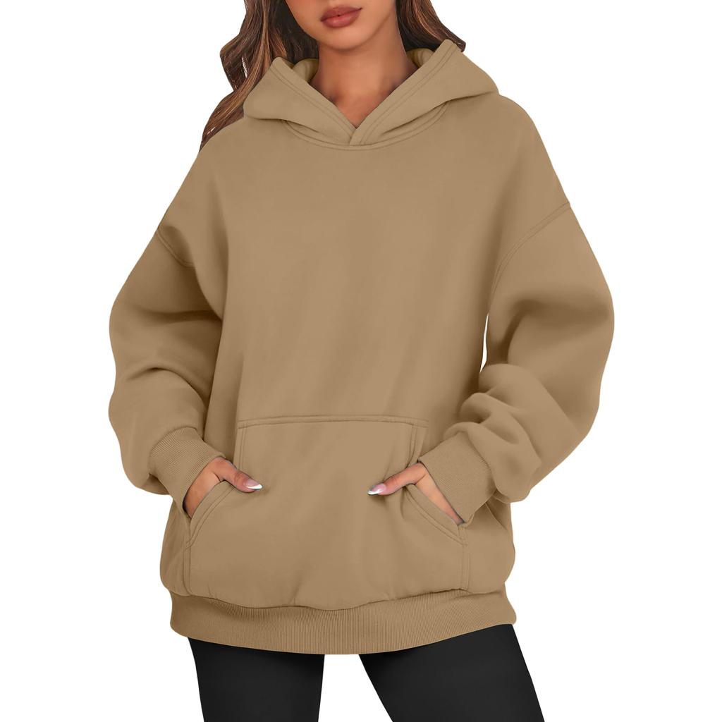 Women's Oversized Long Sleeve Crewneck Sweatshirt Casual Loose-Fitting Drawstring