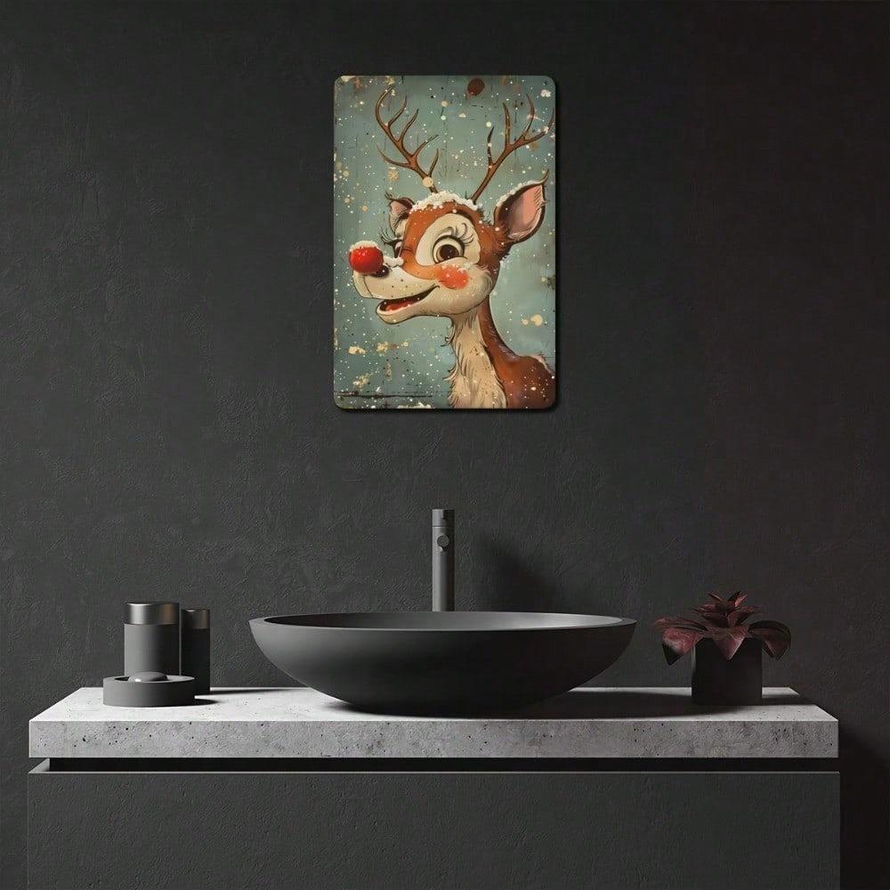 1pc Vintage Christmas Elk Metal Tin Sign 8x12 Inch, Fun Holiday Wall Art for Gym Bar Cafe Garage, Indoor Outdoor Forest Garden Decor