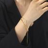 Double Layer Stackable Welded Cross Chain with Hollow Four Leaf Clover Round Pendant Bracelet