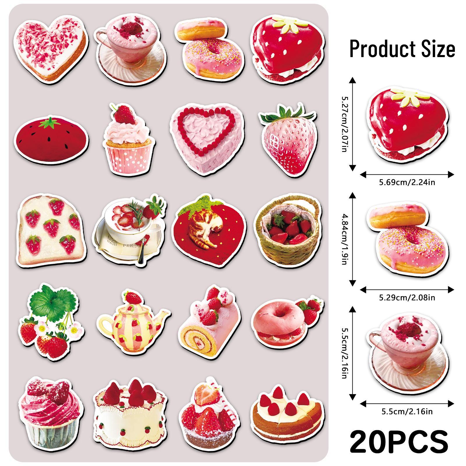 20 pcs Strawberry-Inspired Cute Pink Dessert Refrigerator Magnets - Exquisite DIY Soft Magnetic Stickers 5.5-8.5 CM