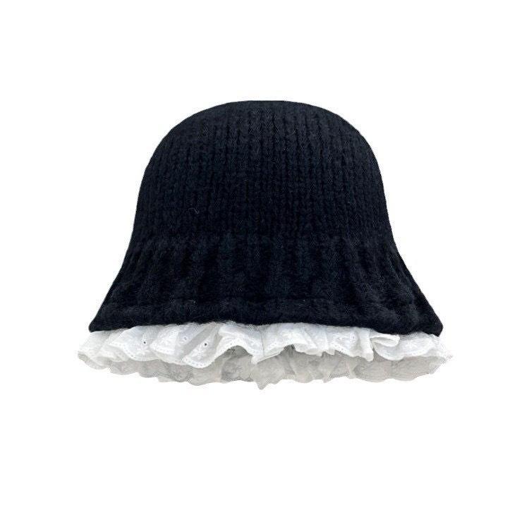 Autumn and Winter Lace Knitted Fisherman's Hat Children Sweet and Warm Versatile Face Small Wool Pot Hat Tide
