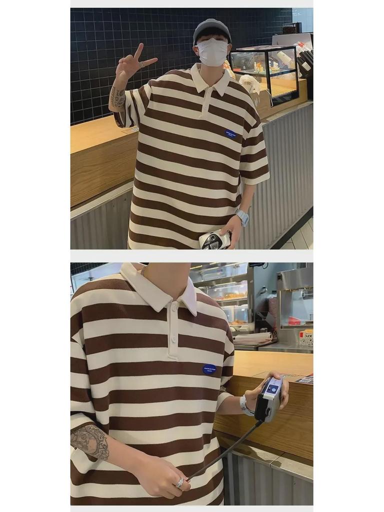 Men's Striped Short-Sleeve Polo Shirt - 2023 Summer Breathable Pearl Cotton Casual Tee