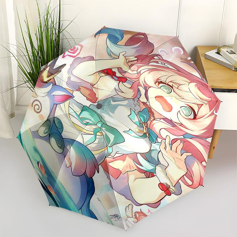 

1pc Outdoor Umbrella with Cute Anime Character Print - Automatic Opening/Closing, Portable Tri-Fold Design, 8-Rib Iron Frame - Perfect Gift for F