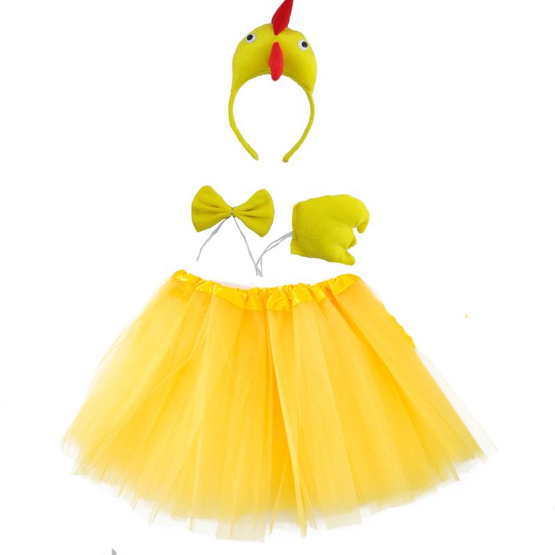 Feestartikelen Haan Kip Eend Gans Cosplay Hoofdband Tutu Rok Staart Handschoenen Set Halloween Verjaardagscadeau Kostuum One Size yellow