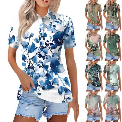 Women's Fashion Casual Lapel Short Sleeve Print Shirt Women's Button Up Tops