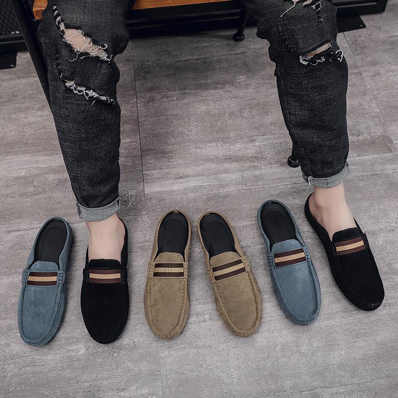 Fashion Lefu Shoes Men's Lightweight Bean Shoes Summer One Step Push Lazy Breathable Casual Half Support Slippers for Men