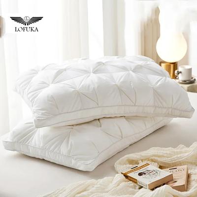 Lofuka Luxury White 100% Goose Down Pillow Down-proof Flower Craft Cotton Cover Bedding 3D Style Rectangle Queen King Bed Pillow