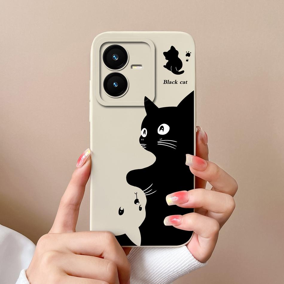 Case For Vivo Y22 Y22S Cover Camera Lens Protector For Vivo Y 22 Soft Liquid Silicone Cartoon Phone Back Covers For Women Man