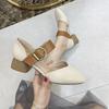 Fashion New Summer Shoes Woman Square Toe Buckle Belt Sandals Chunky Heel Metal Decoration Gladiator Sandalias Cutout Mary Janes Women
