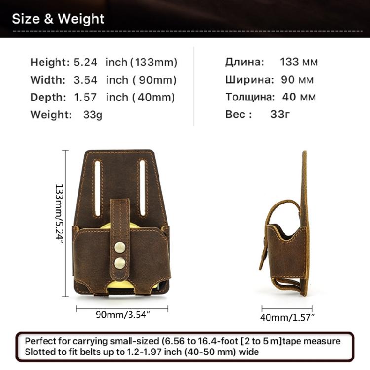 Dustproof & Stain resistant Leather Case Waist Belt for 5m Steel Tape Measure