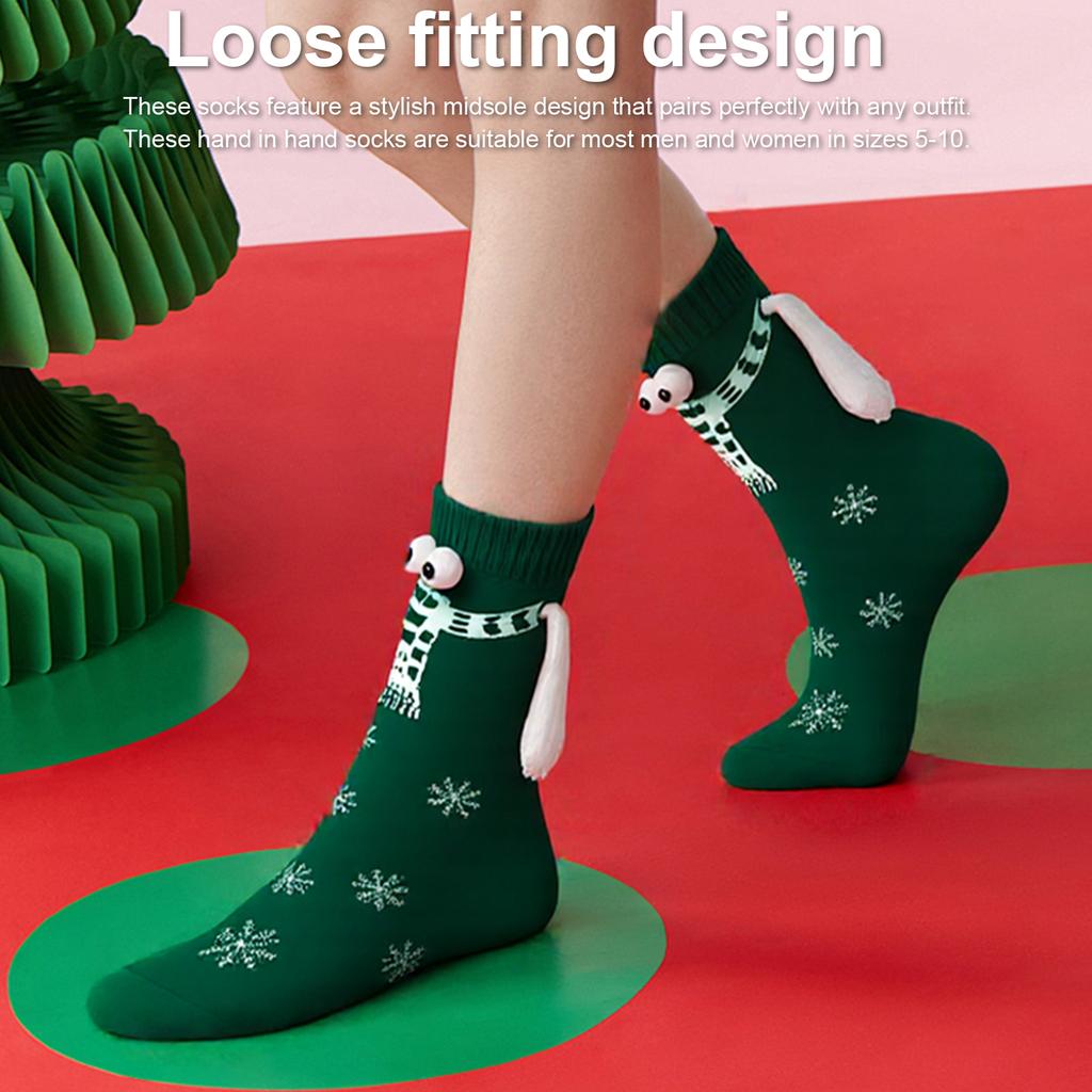1/2 Pair Funny Christmas Socks Magnetic BigEyes Holding Hands Stockings Couples Personality Midtube Sock Teens Friends Xmas Gift