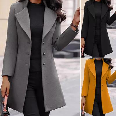 Damen Wolljacke Umlegekragen Einfarbig Einreihiger Mantel Slim Fit Thermo Langarm Pendeln Dating Frühling Herbst Winter Mantel