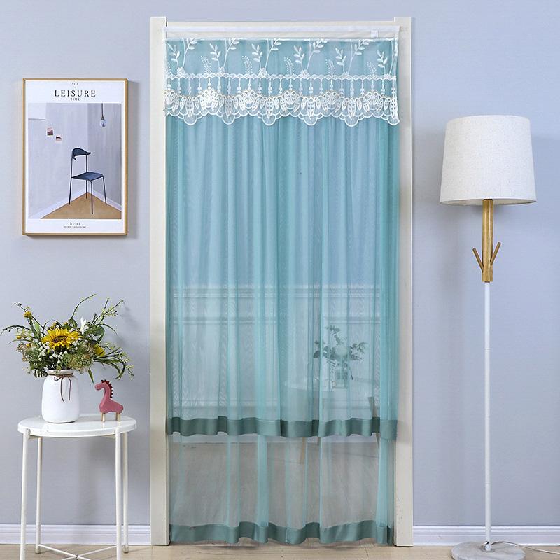 1PC Door Curtain Home Decoration Polyester Pleated Anti Mosquito Lace Embroidery Self Adhesive Double Layer