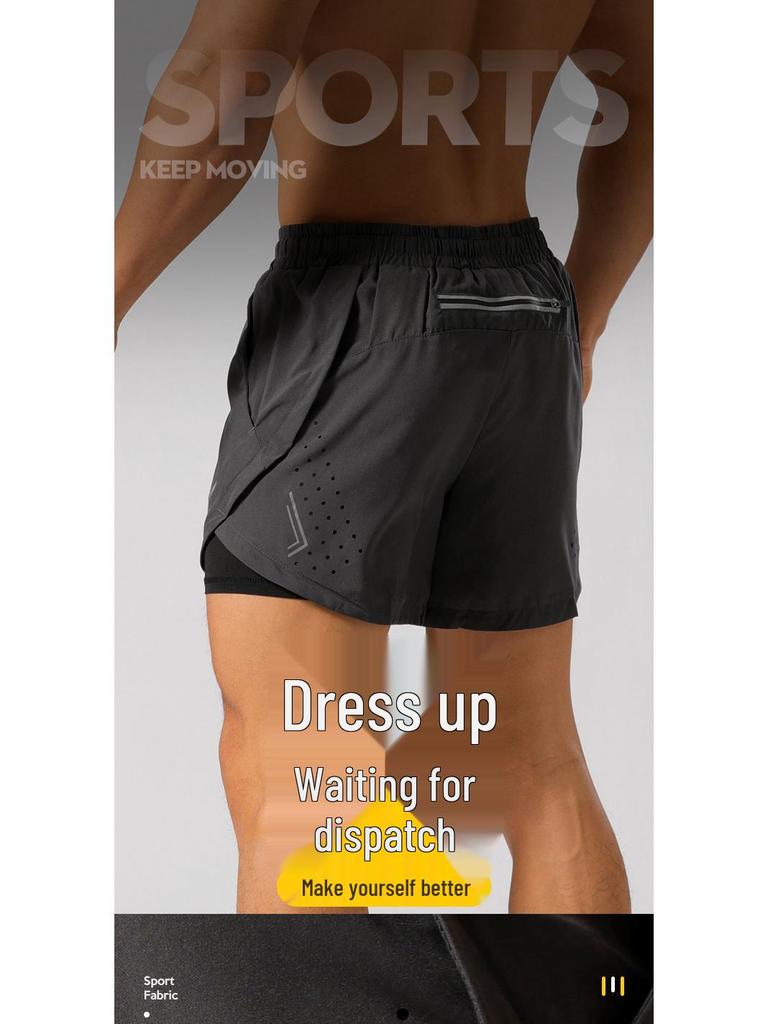 Herren Sommer Doppellagige Schnelltrocknende Lauf- & Basketballshorts