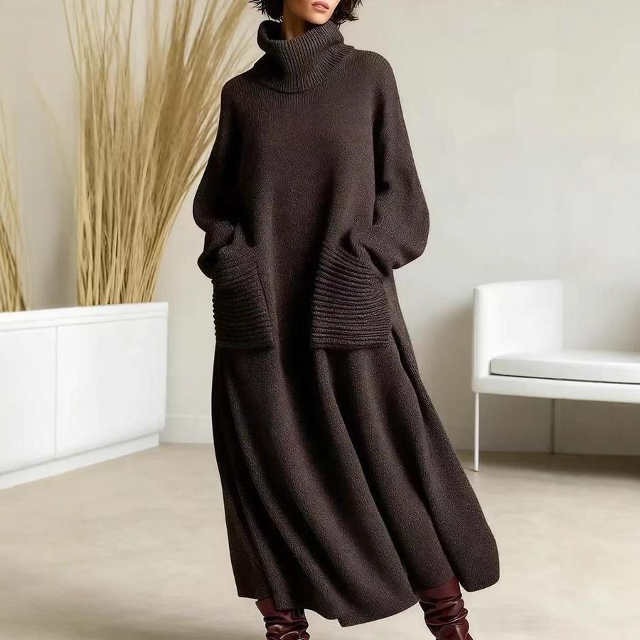 Neues hochgeschlossenes Wollkleid Lockerer Wollmantel