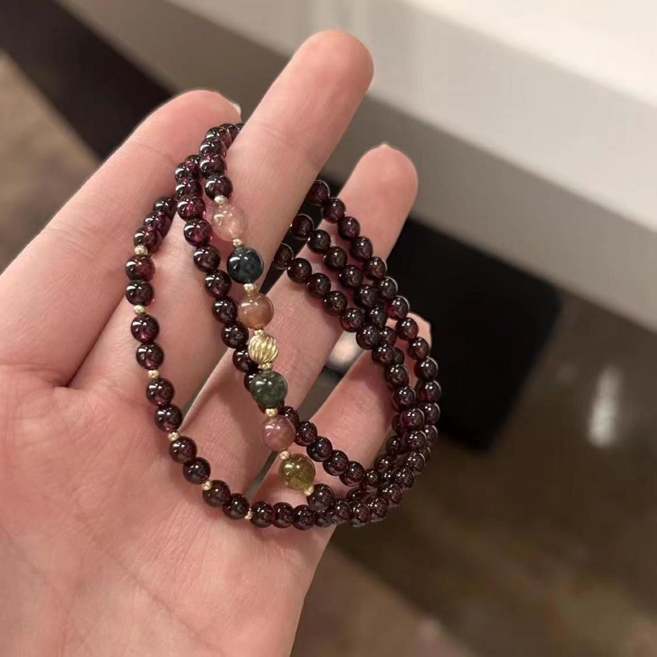 Women Colorful Garnet Bracelet, Retro Style, Multiple Loop Designs