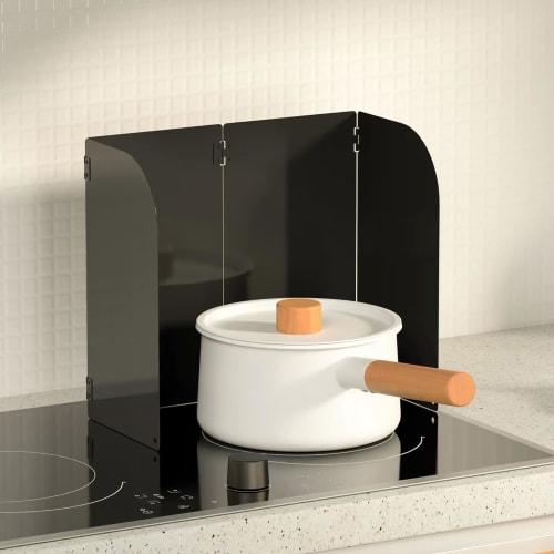 Mericodan Oil Splash Guard, Range Guard, Compatible with Gas and Induction Stoves, Foldable, Compact, 4-Panel, Carbon Steel, Easy To Clean, Black