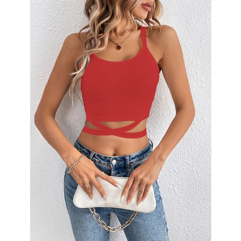 Summer fashion high-end strappy navel-baring ribbed vest tight sexy hot girl style