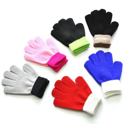Children Kids  Winter Gloves Colorblock Full Finger Warm Knitted Gloves