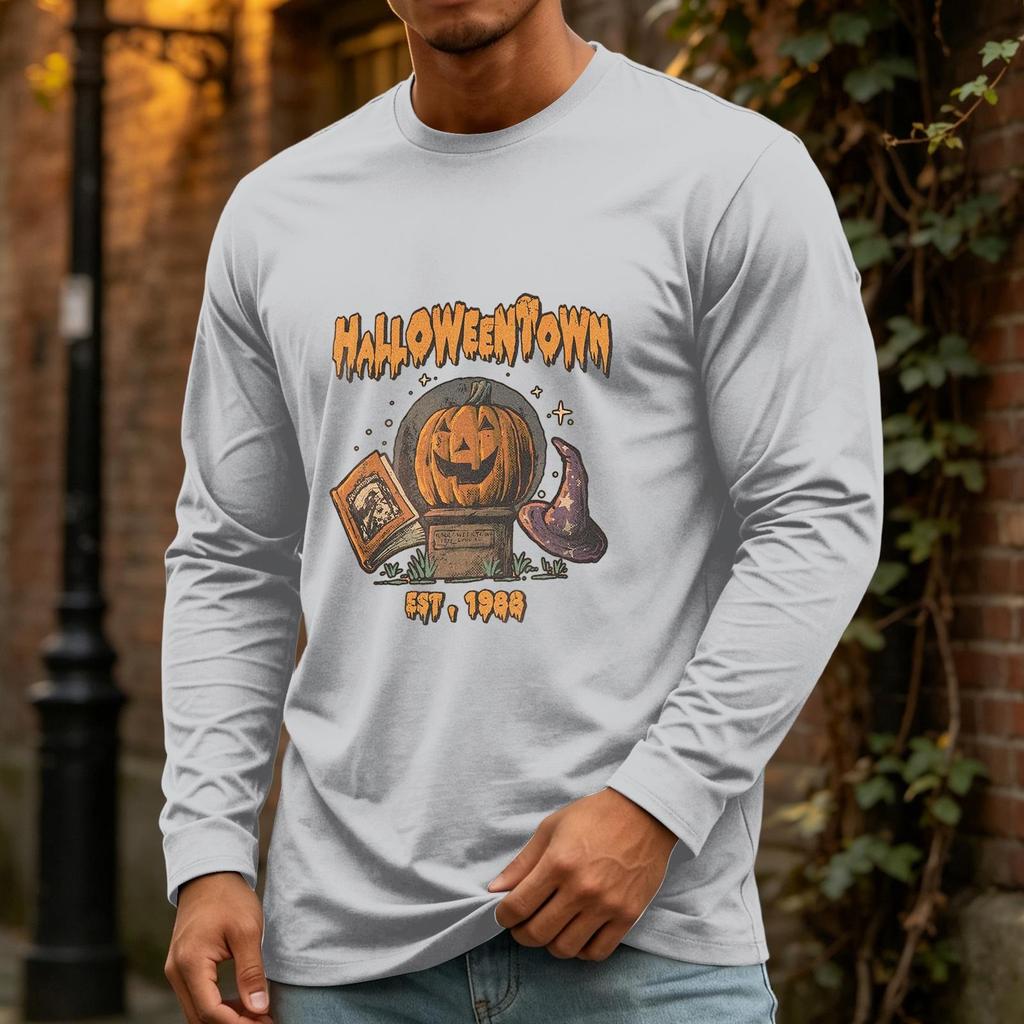 Men's Halloween Long Sleeve Neck Casual Pullover T-Shirt for Party and Holiday