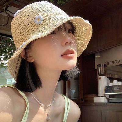 Sombrero de Playa con Flores Tejido a Mano Protector Solar Boho Gorra Panama Gorra de Sol Sombrero de Sol Protección Solar Sombrero de Paja