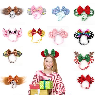 Disney 3.3"Minnie Mickey Ear Elastic Headbands Newborn Fashion Glitter Adjusted Hairband Baby DIY Hair Accessories Festival Trip