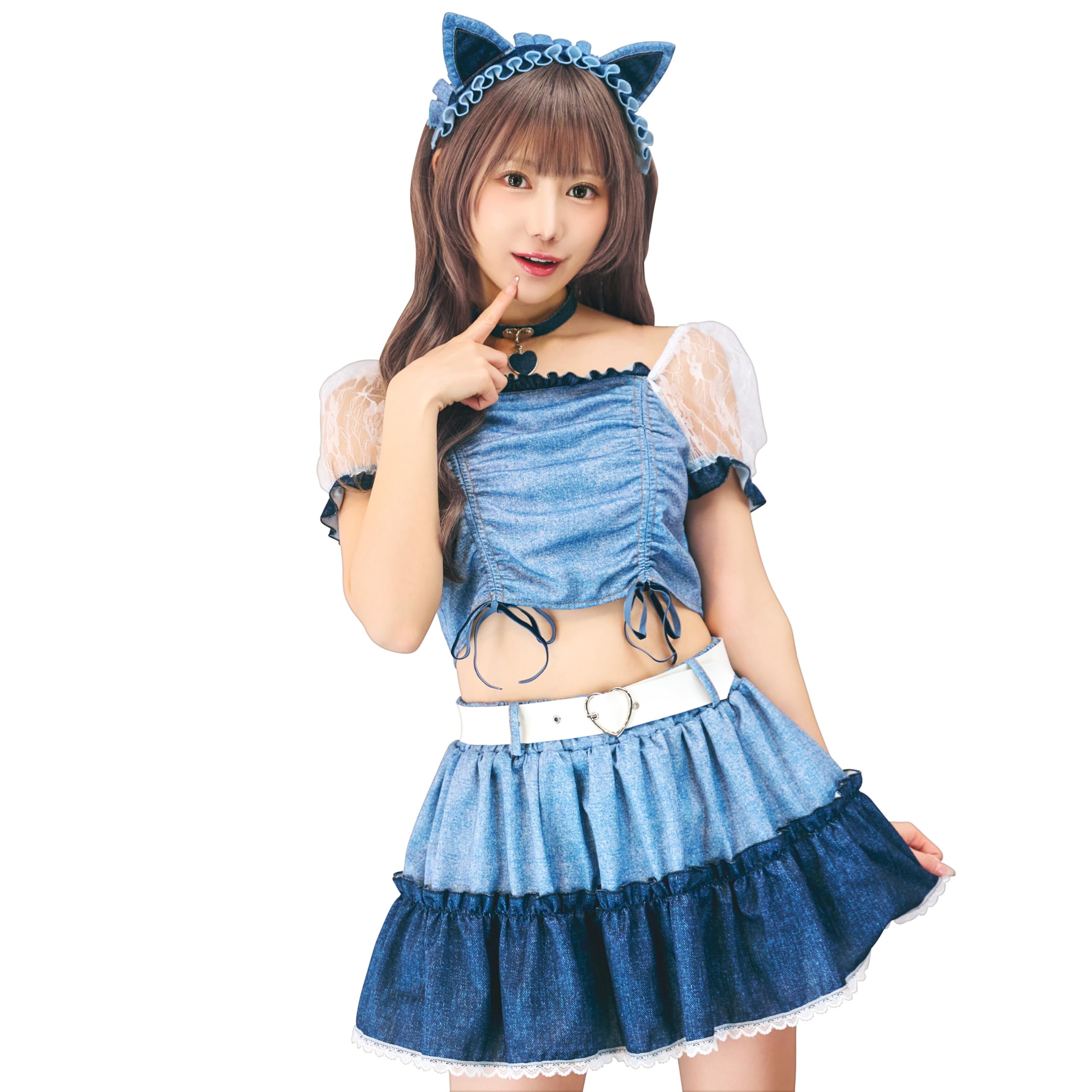 

Clear Stone SugarWhip Halloween Cat Cosplay Blue Denim-Like Costume, Women s,
