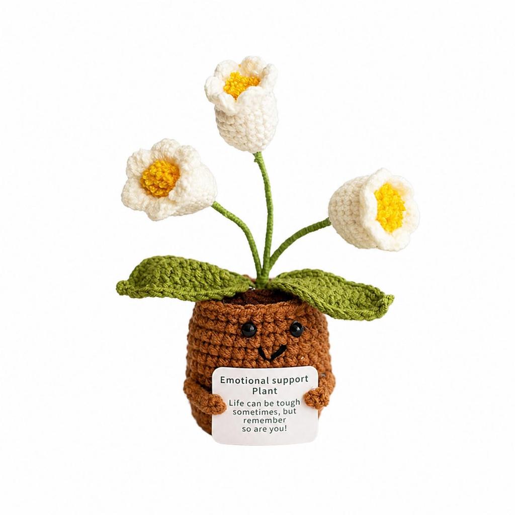 Milk Yarn Crocheted Plant Ornament Indoor with Face and Arms Compact Handmade